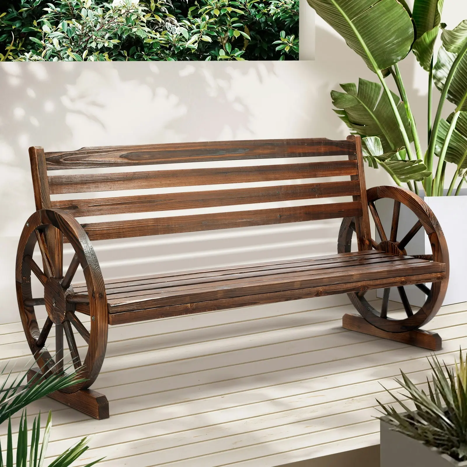 Livsip Garden Bench Seater Outdoor Furniture Wooden Wagon Chair