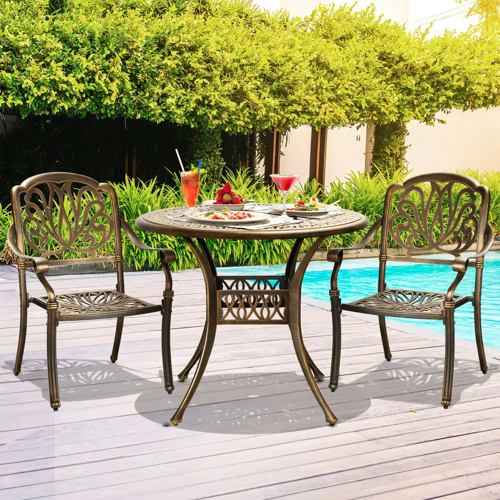 Livsip Outdoor Dining Chairs 3 Piece Bistro Set Cast Aluminium Patio Furniture