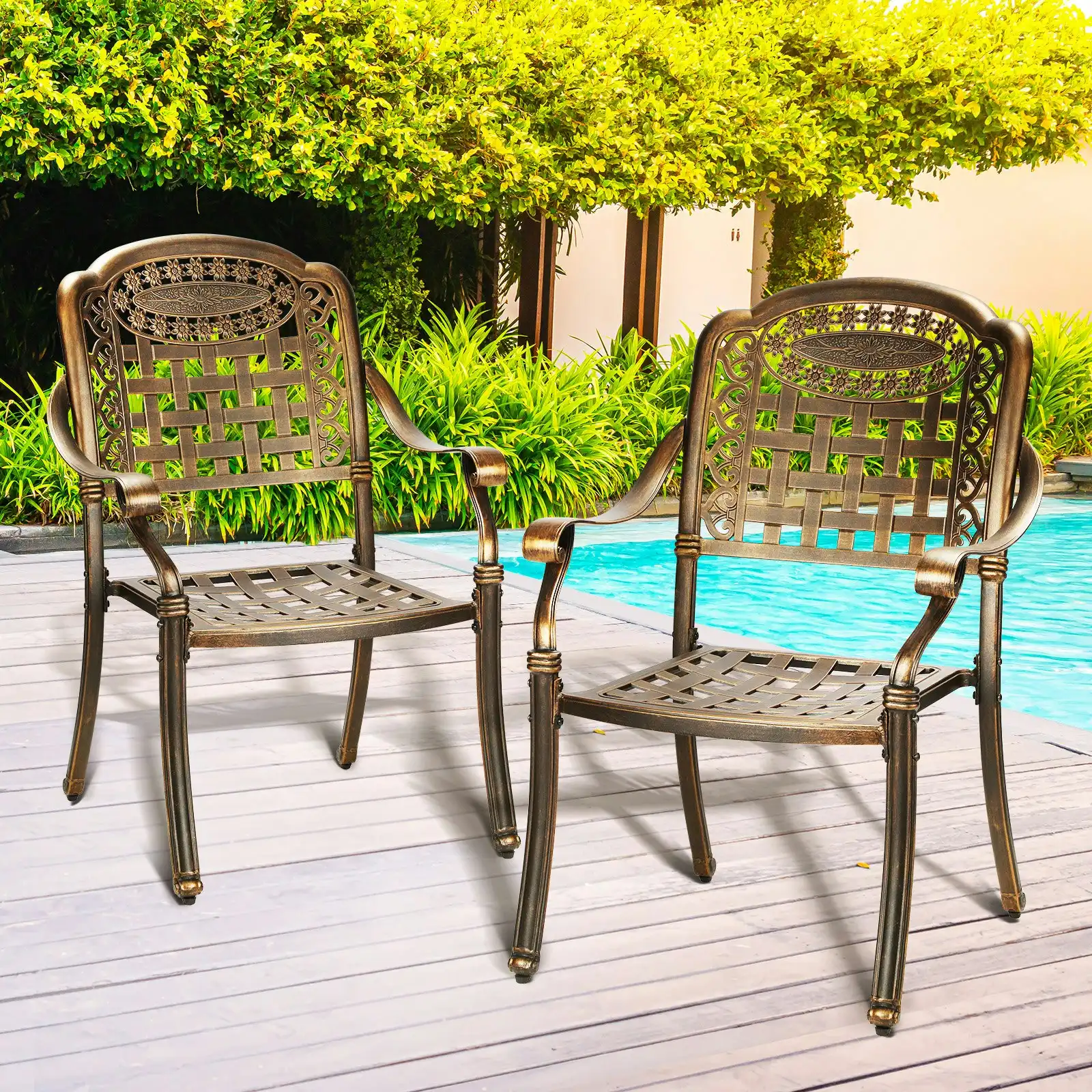 Livsip Outdoor Furniture Dining Chairs Cast Aluminium Garden Patio Chairs x2