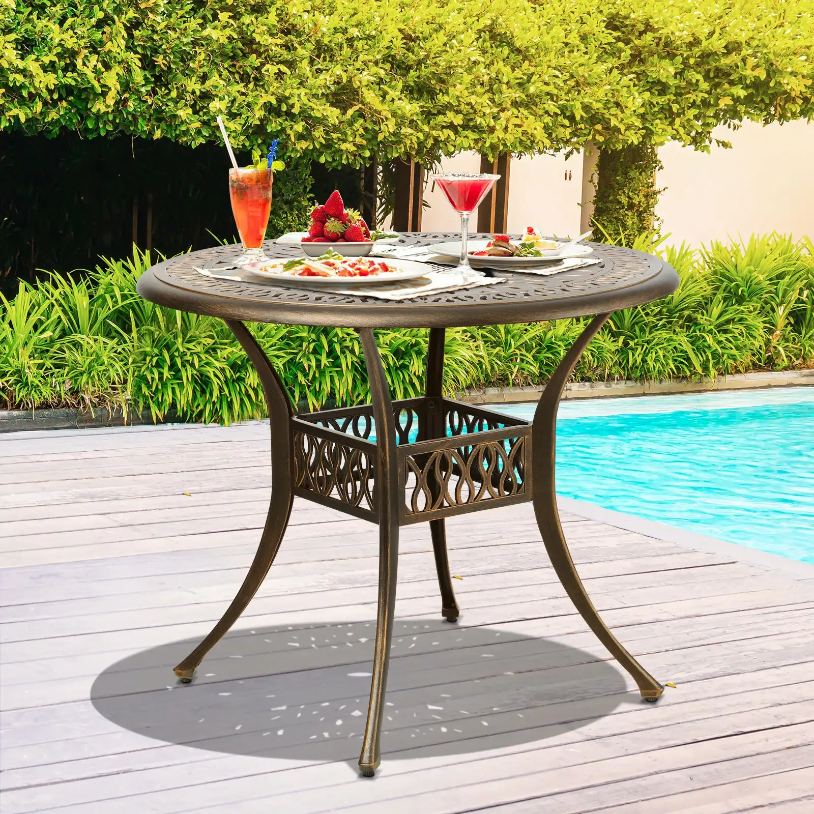 Livsip Garden Table Bronze Cast Aluminium Outdoor Patio Dining Side Table 75cm