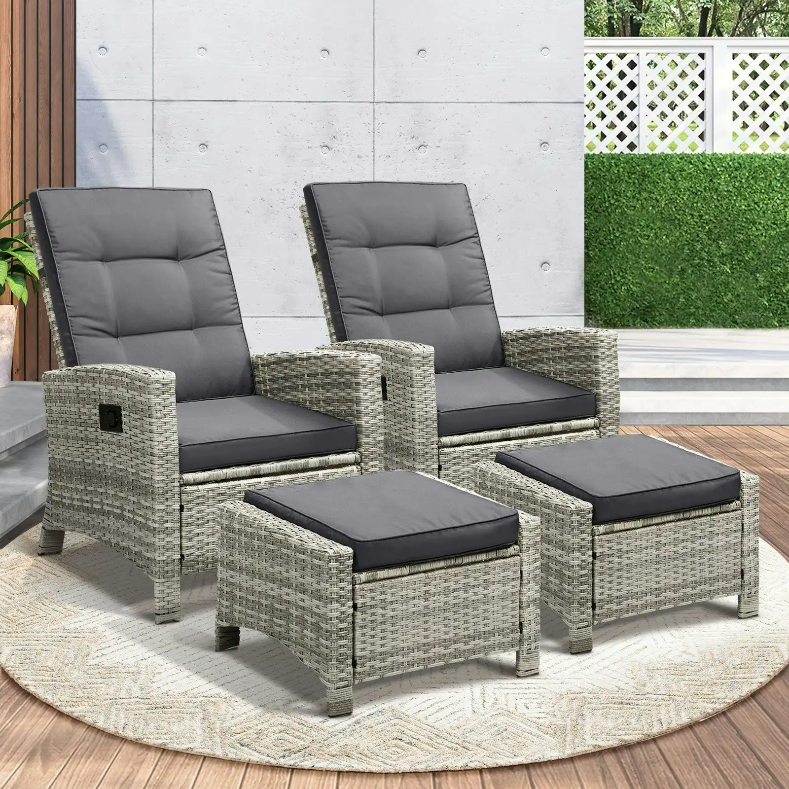 Livsip Recliner Chairs Outdoor Sun Lounger Setting Wicker Sofa Patio Furniture