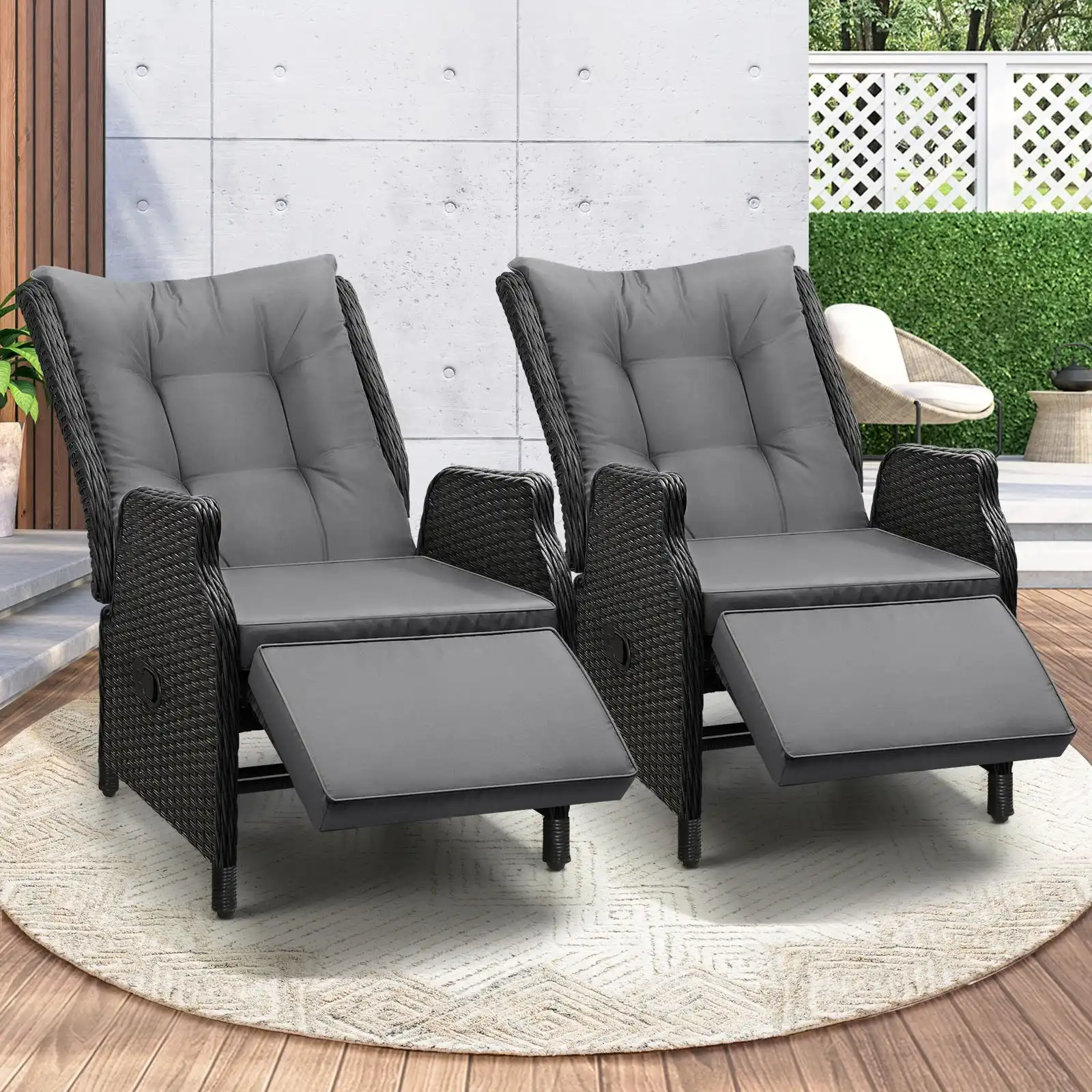 Livsip Sun Lounge Recliner Chairs Outdoor Furniture Patio Wicker Sofa 2 Piece