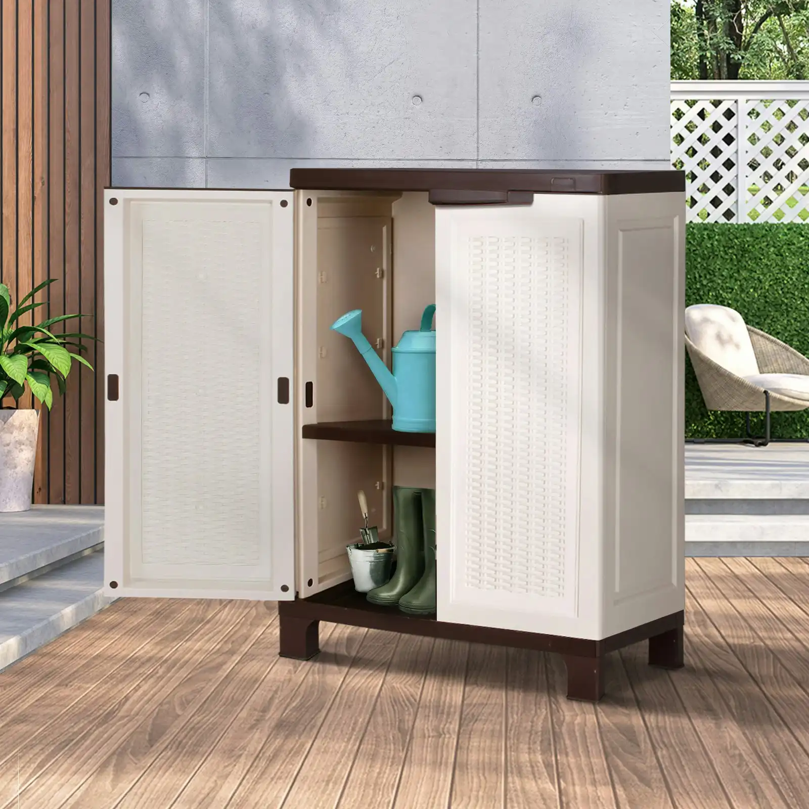 Livsip Outdoor Storage Cabinet Box Garden Garage Cupboard Adjustable Lockable Rattan