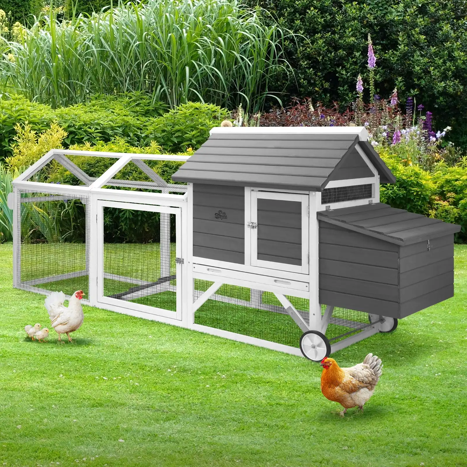 Alopet Chicken Coop Rabbit Hutch Extra Large Wooden House Run Hatch Box w/Wheels