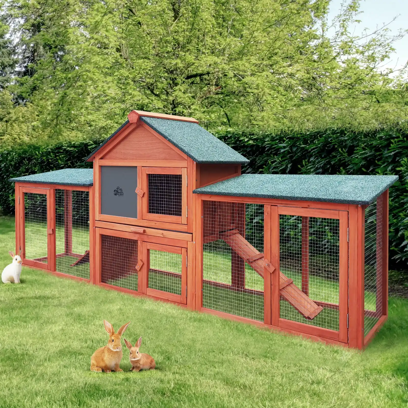 Alopet Rabbit Hutch Chicken Coop Bunny House Run Cage Wooden Outdoor Pet Hutch 210CM