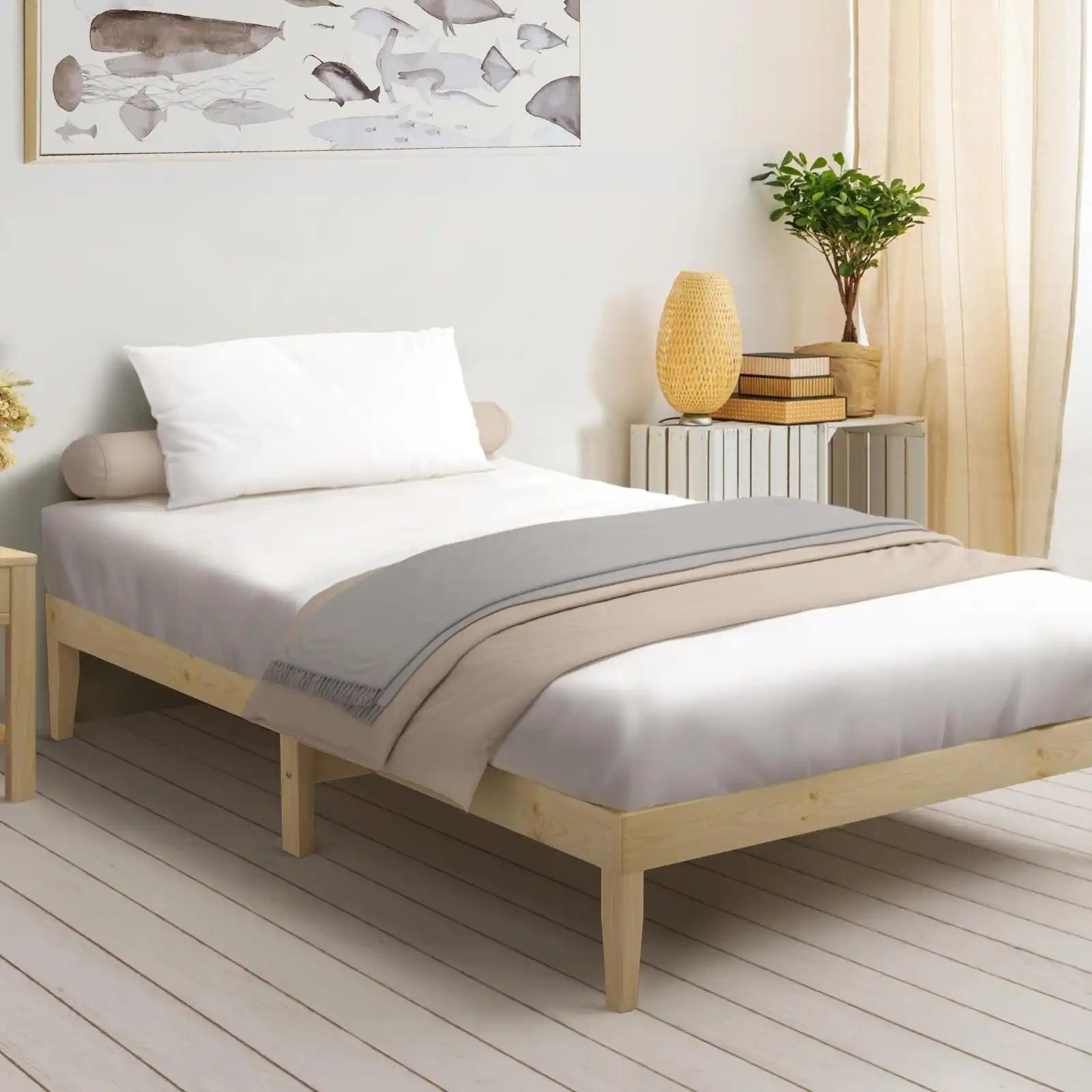 Oikiture Bed Frame Single Size Wooden SOFIE Pine Timber Mattress Base  Bedroom | Kamprads Oikos 1943 | Lasoo