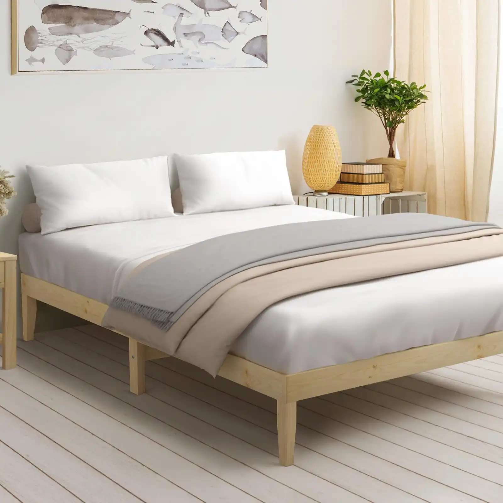 Oikiture Bed Frame King Size Wooden Timber Bed Frame Wood Mattress Base Platform