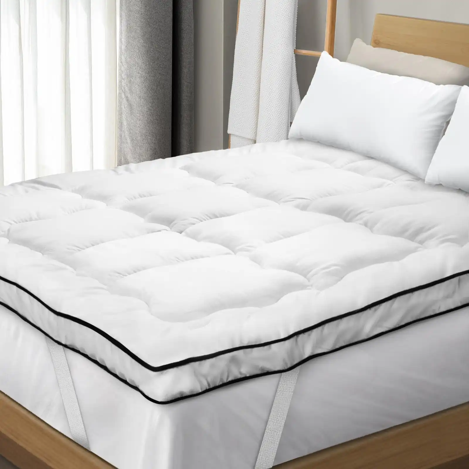 Bedra Mattress Topper Microfibre Luxury Pillowtop Protector Cover King Single