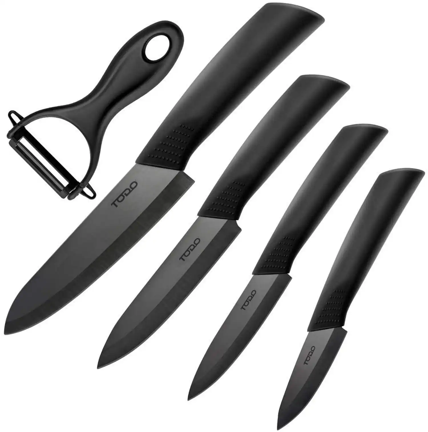 TODO 5 Pc Ceramic Knife + Peeler Set w/ Sheath Black Nano Zirconia Anti Bacterial Blade