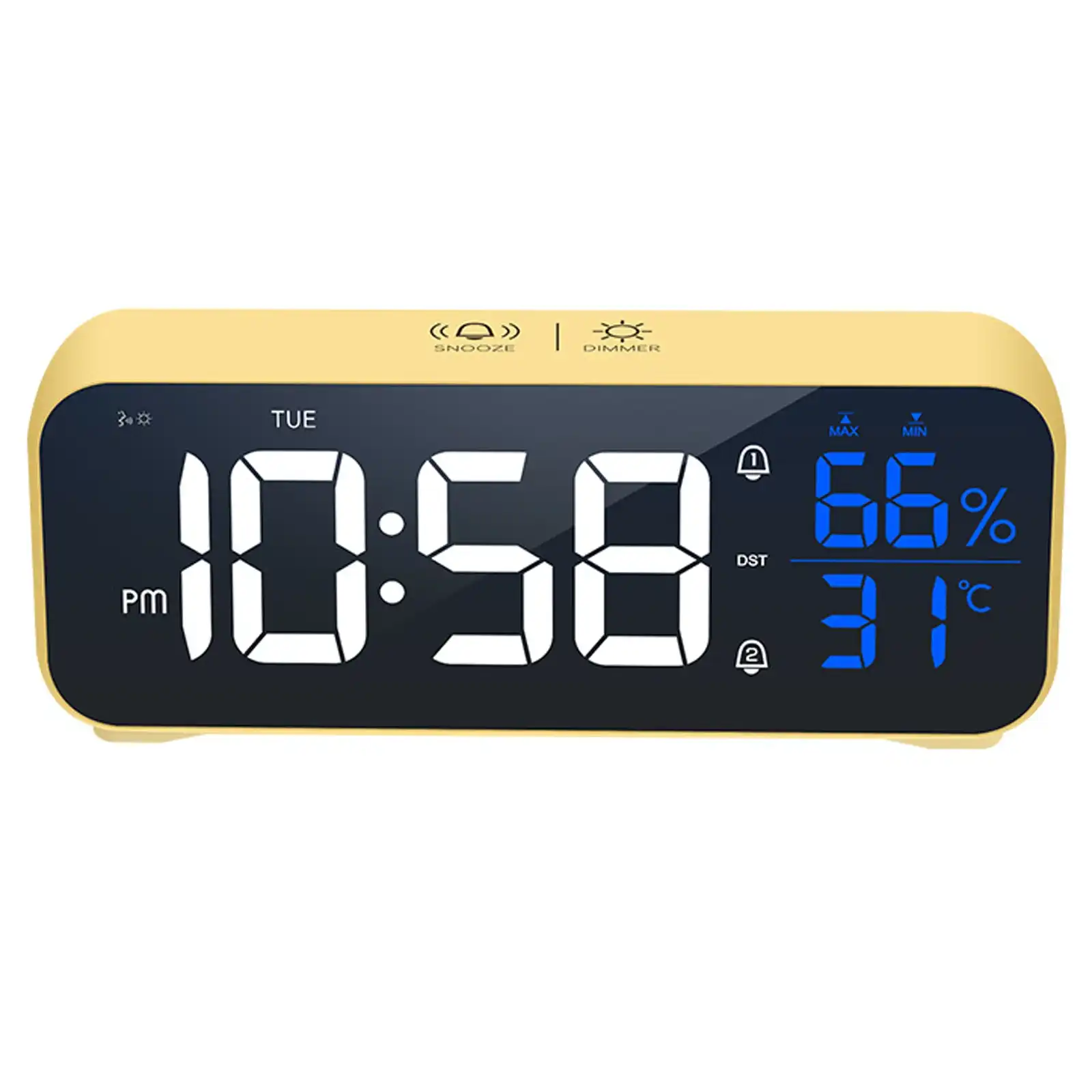 TODO LED Digital Alarm Clock Temperature Display Music Alarm USB Rechargeable - Yellow