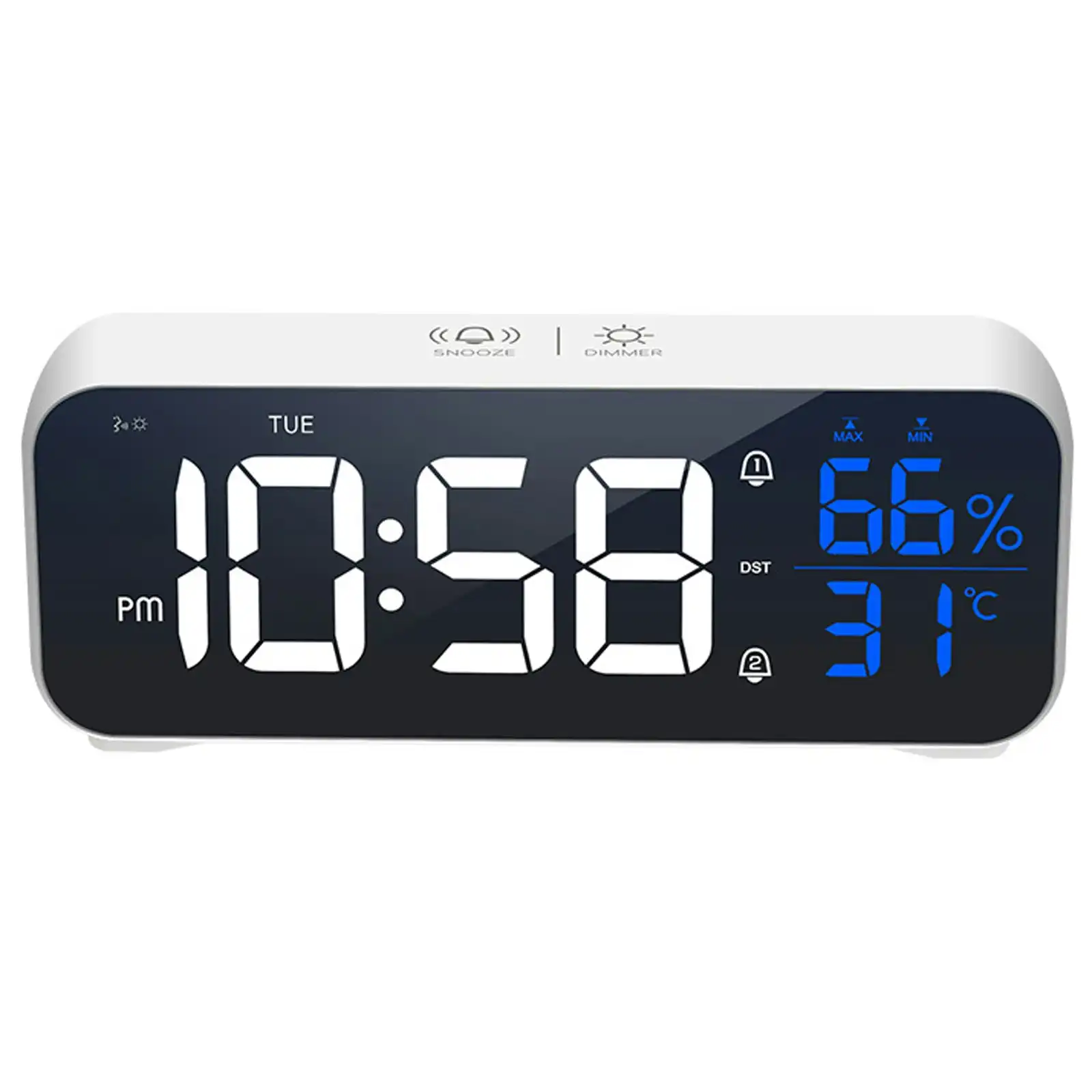 TODO LED Digital Alarm Clock Temperature Display Music Alarm USB Rechargeable - White