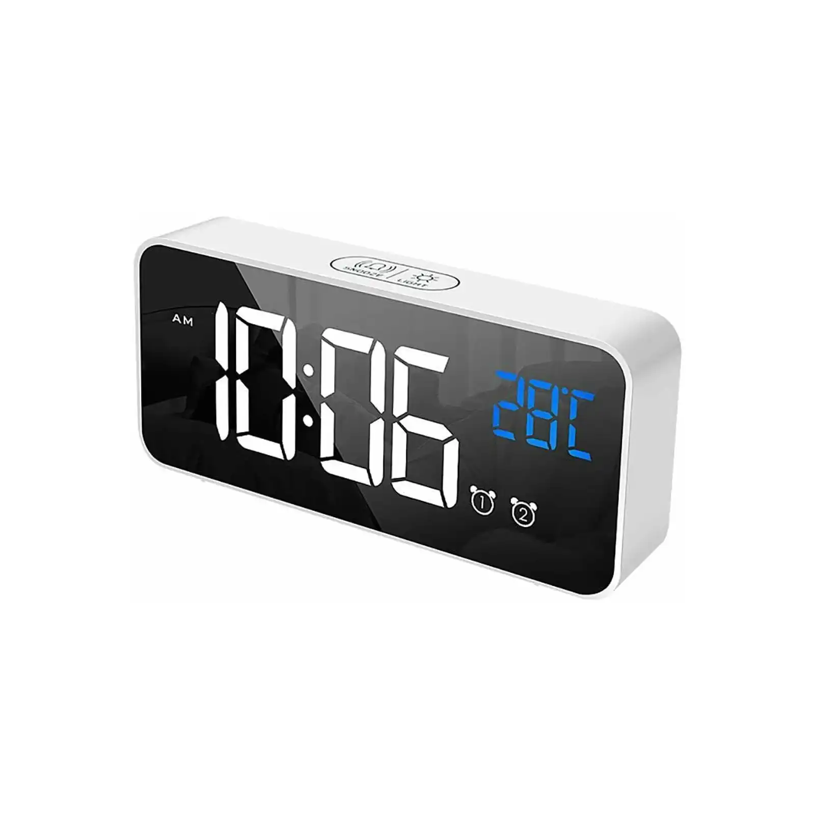 TODO LED Digital Alarm Clock Temperature Music Alarm USB Rechargeable - White