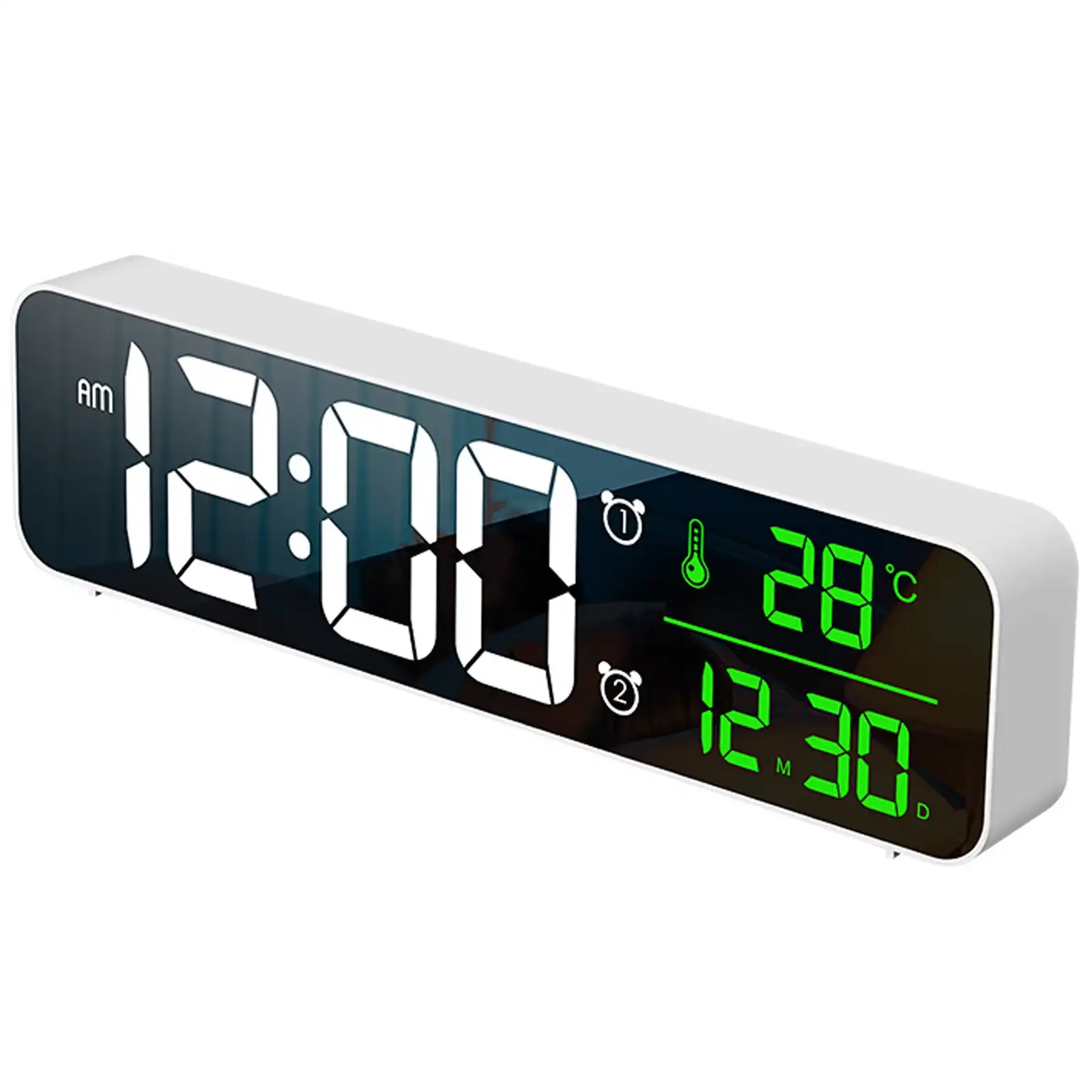 TODO LED Digital Alarm Clock Temperature Music Alarm USB Power Wall Clock - White