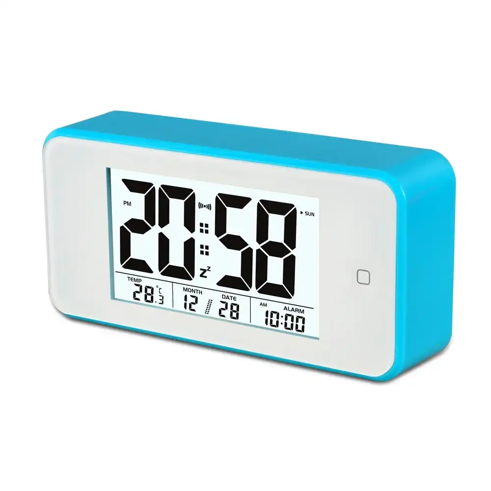 TODO Smart Light Lcd Alarm Clock Backlit Display Portable Battery Operated - Blue