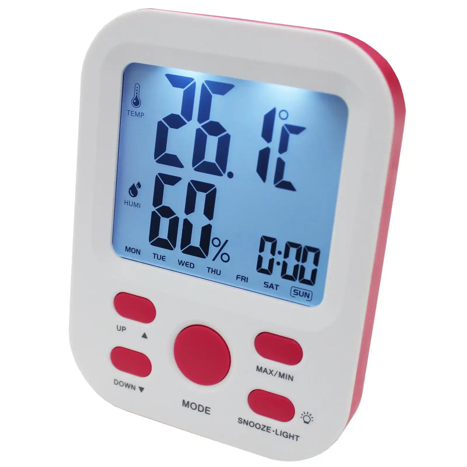 Electronic Digital Thermometer Hygrometer Alarm Clock Lcd Display °C/°F %Rh Pink