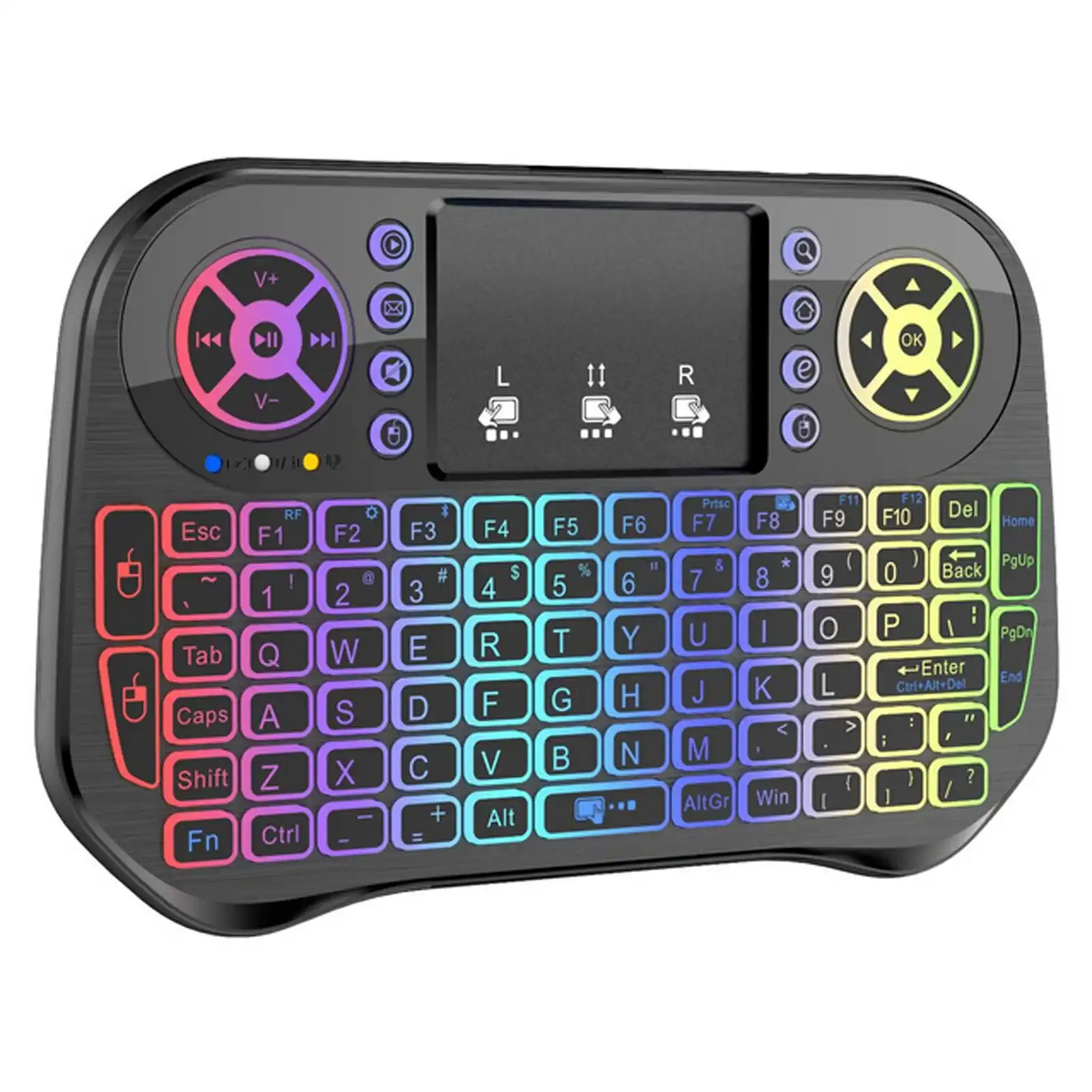 TODO Bluetooth Wireless Keyboard Touchpad Presenter Rechargeable 7 Colour Led Dual Mode 2.4GHz