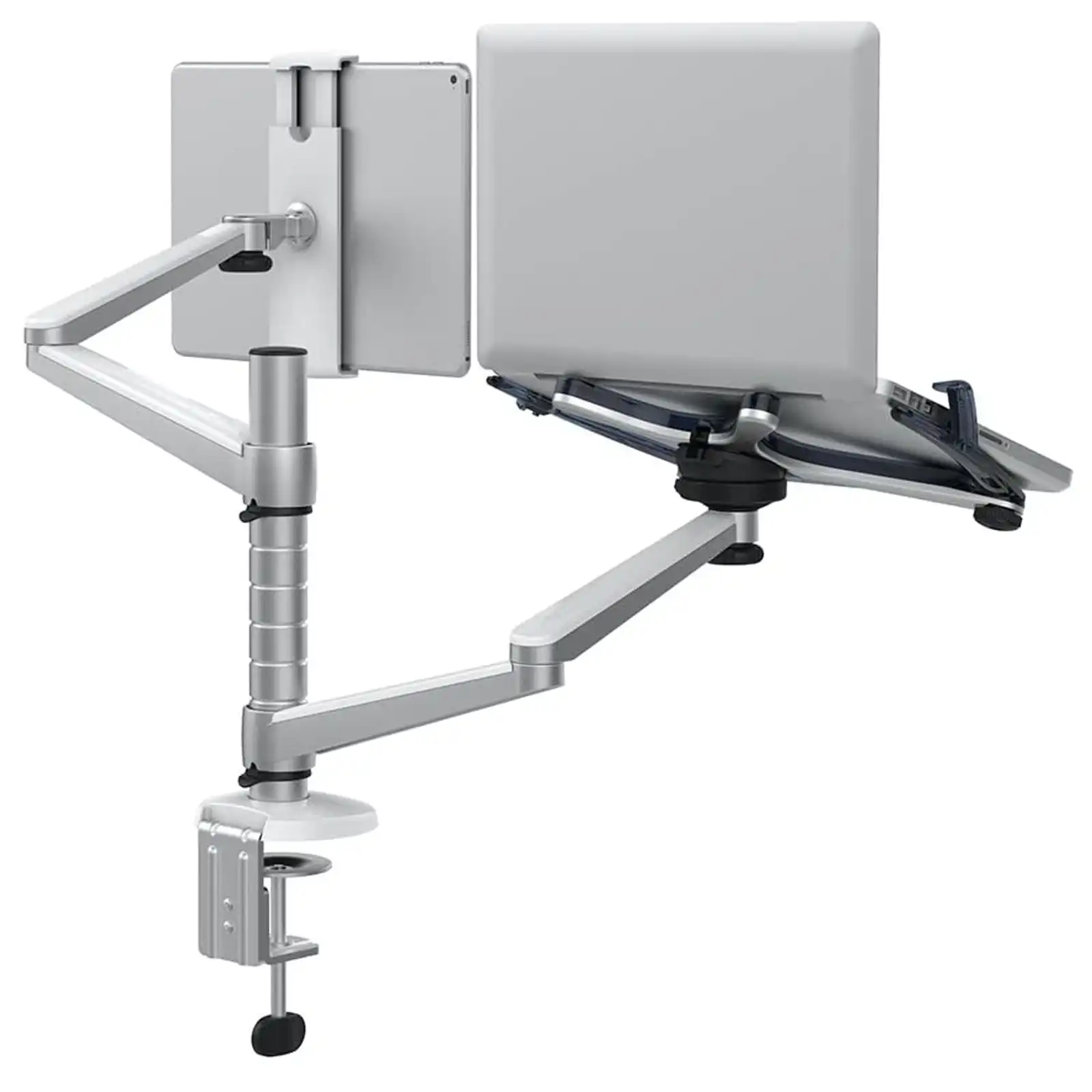 TODO Aluminium Dual Laptop + Tablet Stand Desk Clamp Mount Bracket 2 Arm