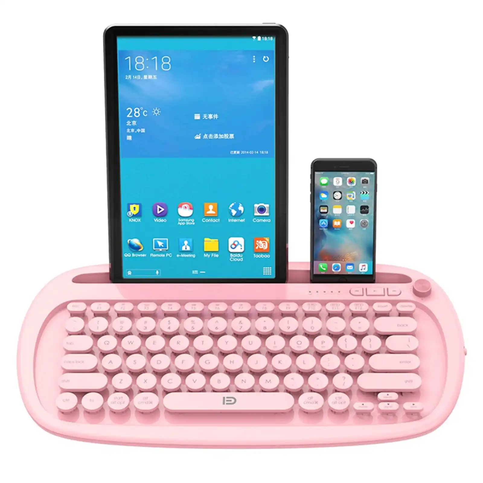 TODO Bluetooth Wireless Keyboard Tablet Holder Mac Windows Android USB 2.4G BT 3.0 5.0 - Pink