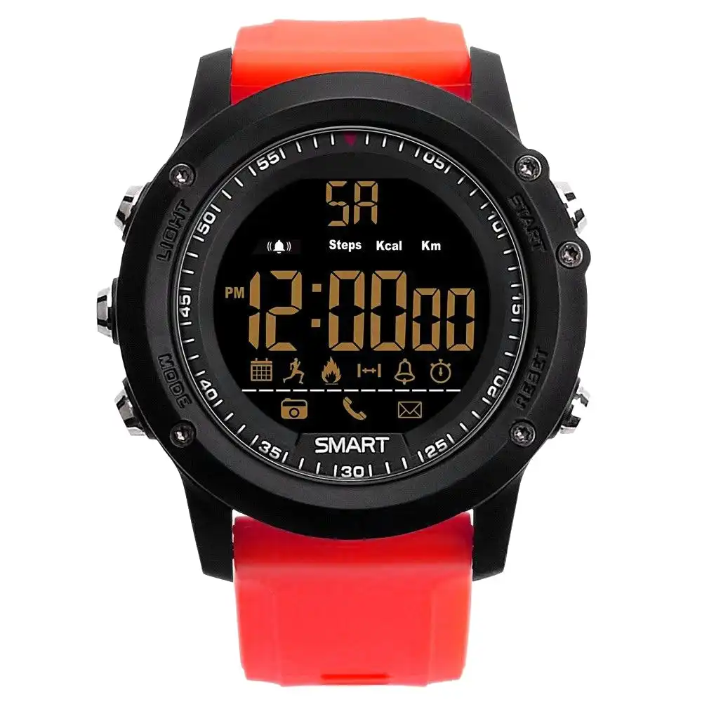 Bluetooth V4.0 Smart Watch 1.1" Fstn Lcd Sports Tracker Ip67 Remote Camera - Red
