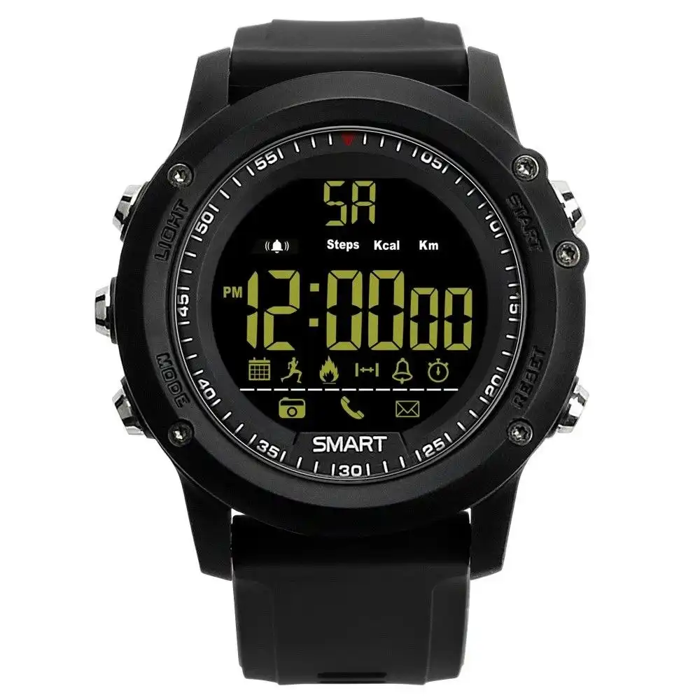 Bluetooth V4.0 Smart Watch 1.1" Fstn Lcd Sports Tracker Ip67 Remote Camera - Black