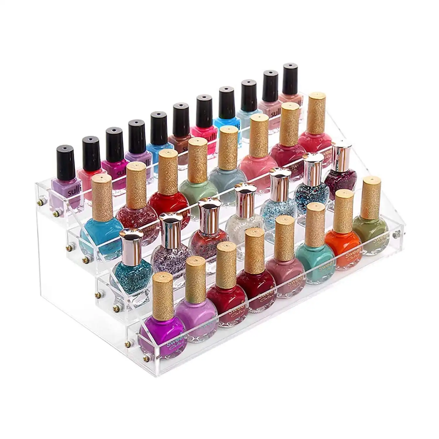 Acrylic Makeup Organizer Container 5mm 4 Tier Clear Acrylic Cosmetic Nail Polish Stand