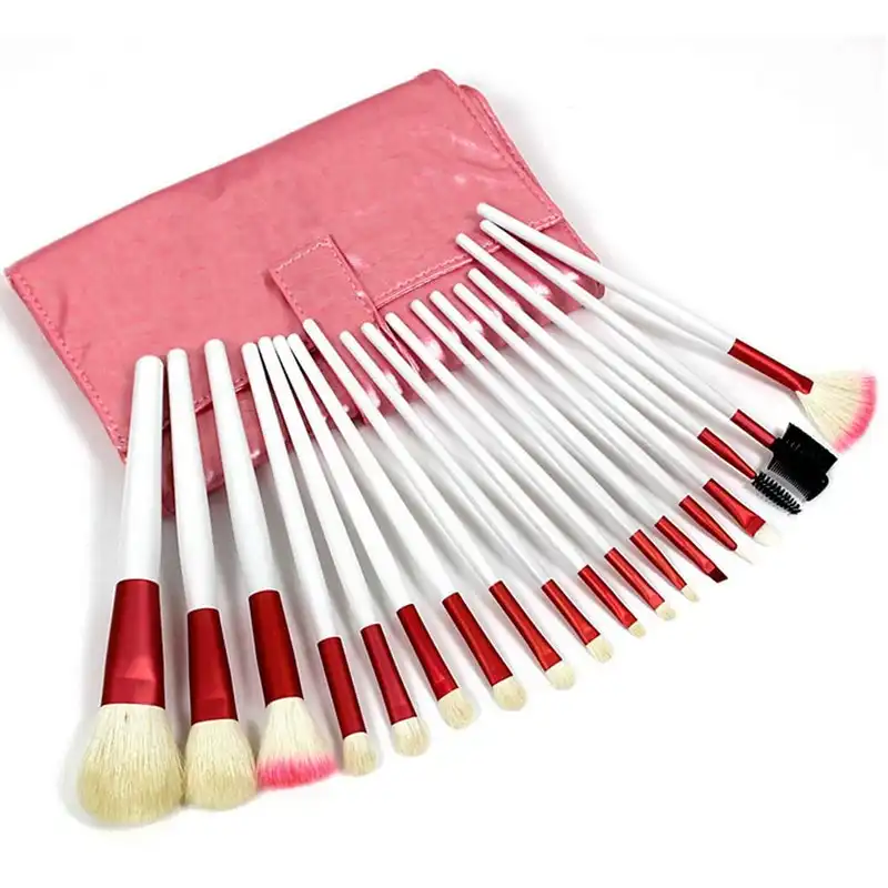 20 Piece Professional Makeup Brush Set Soft Goat Hair Bristles Pink Carry Case