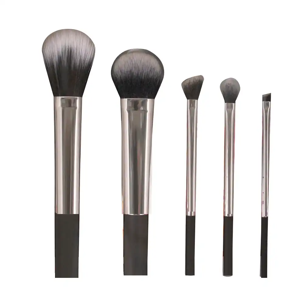 5 Pc All In One Makeup Brush Set Multi Task Brushes Silver