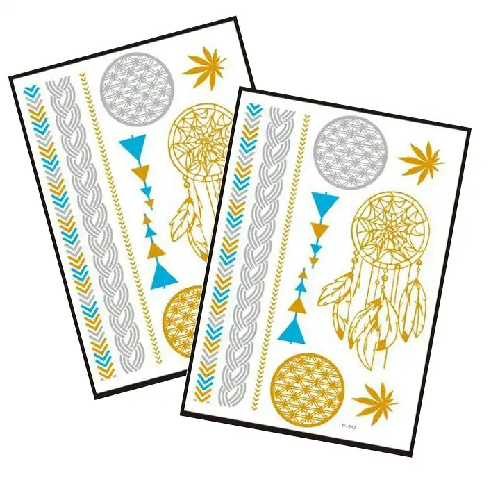Metallic Temporary Tattoo Gold Silver Glitter Party Body Sticker Waterproof 2 Sheets 043