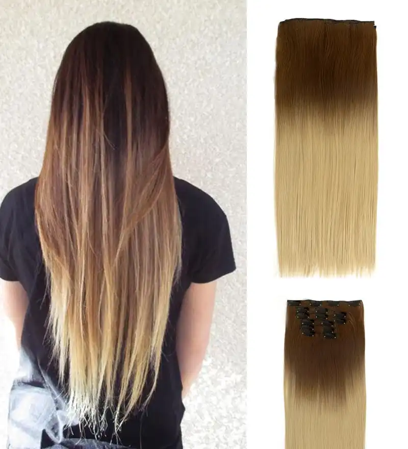 22" Two Tone Ombre Ash Quality Synthetic Hair Straight 7Piece 16Clips 03