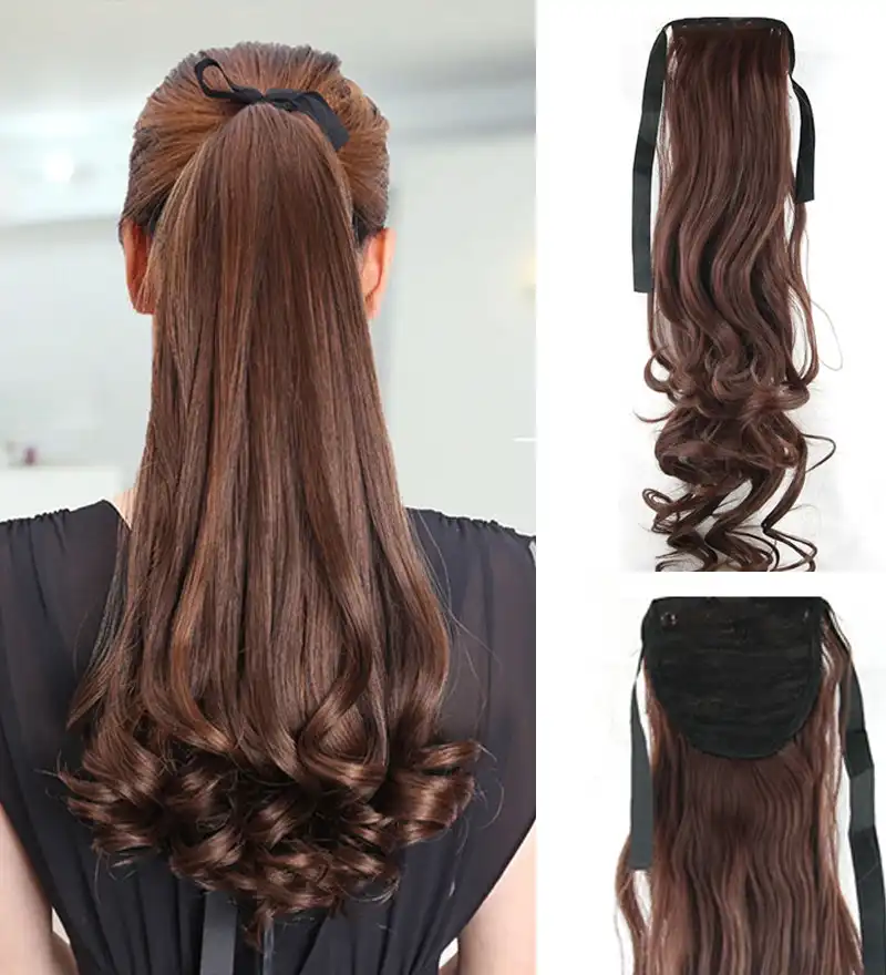 High Grade Synthetic 22" Hair Extension  Ponytail Brown Curly Pony Wavy