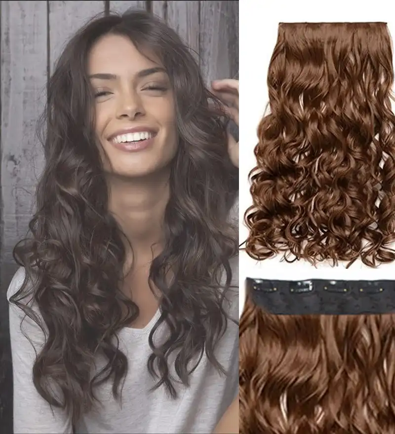Light Brown 22" High Grade Synthetic Hair Clip-In Wavy Curly Extension 5 Clips