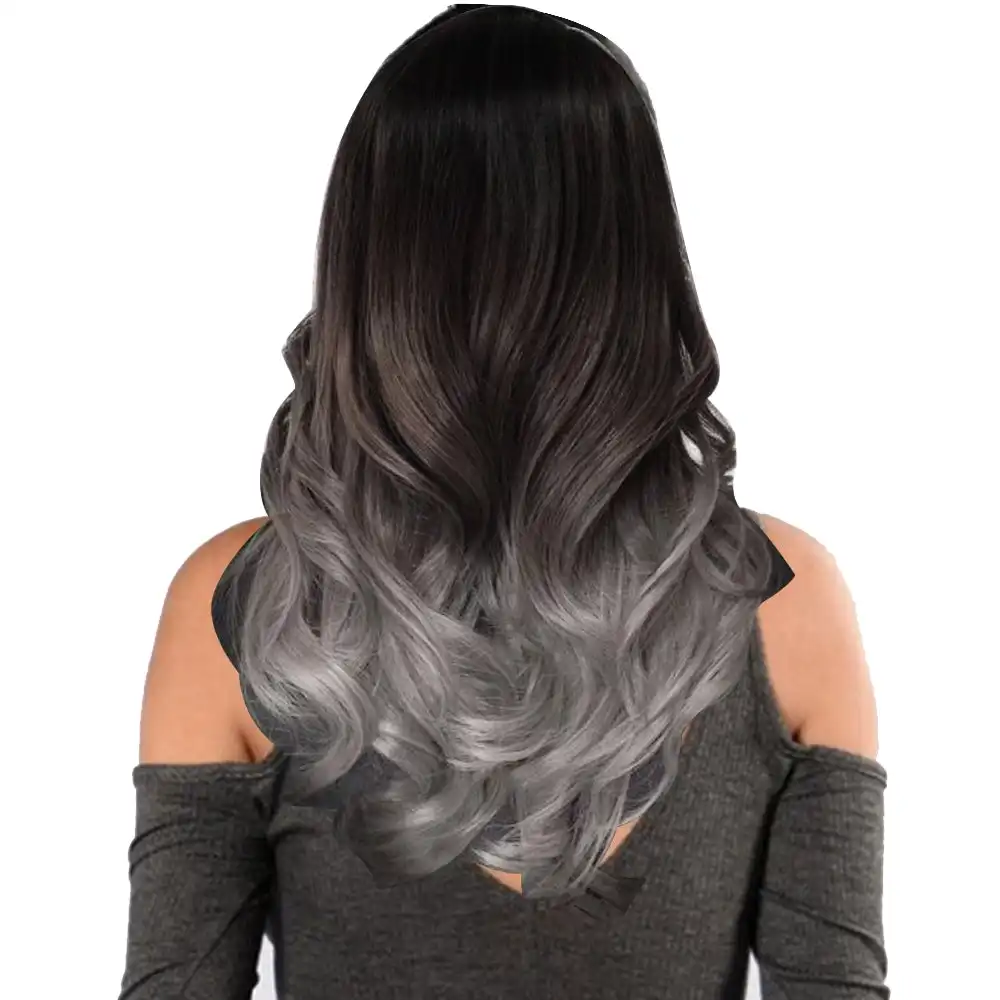 Two Tone Ombre Gray Curly Hair 7Piece 16Clips 24" Hair Extension 08