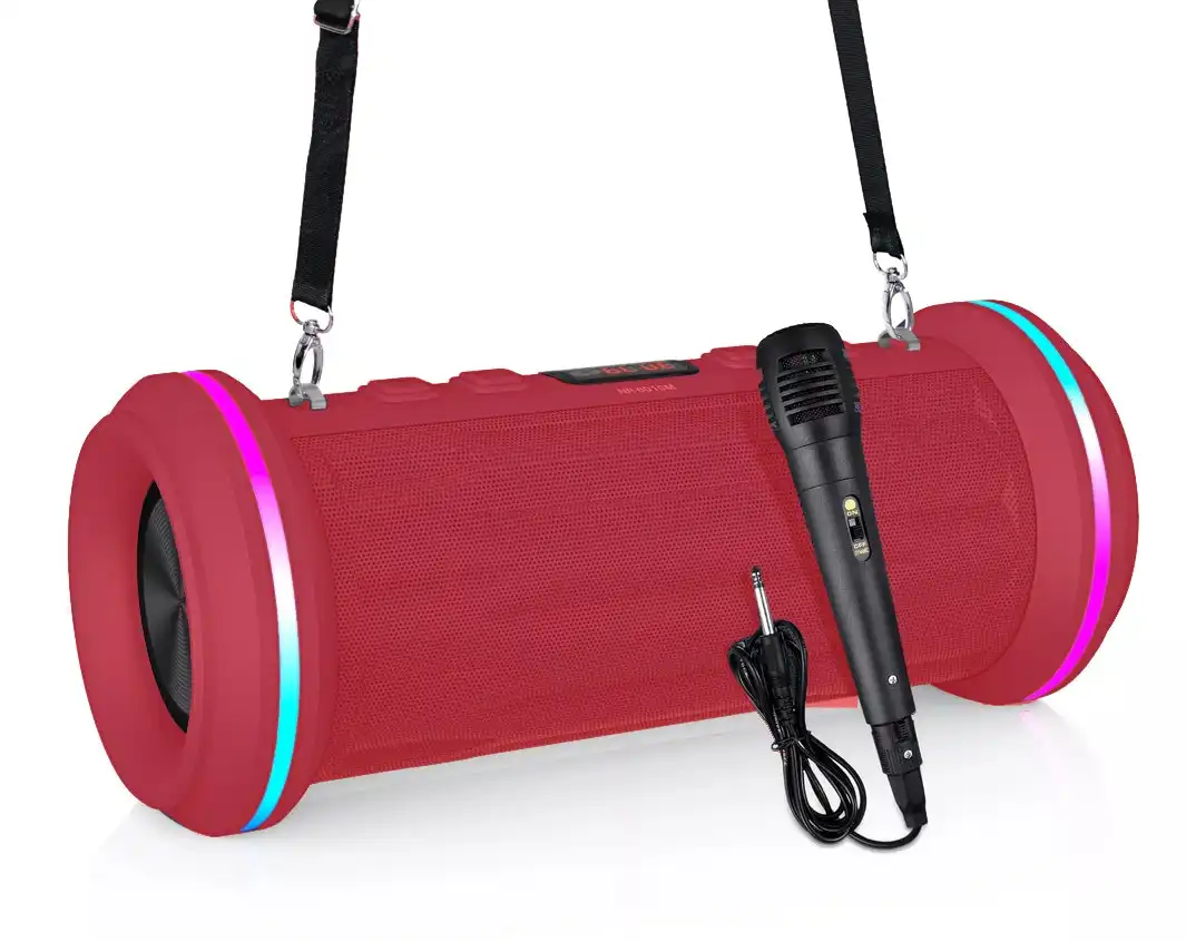 TODO Bluetooth Wireless Karaoke Speaker w/ Mic RGB LED Rechargeable USB FM - Red