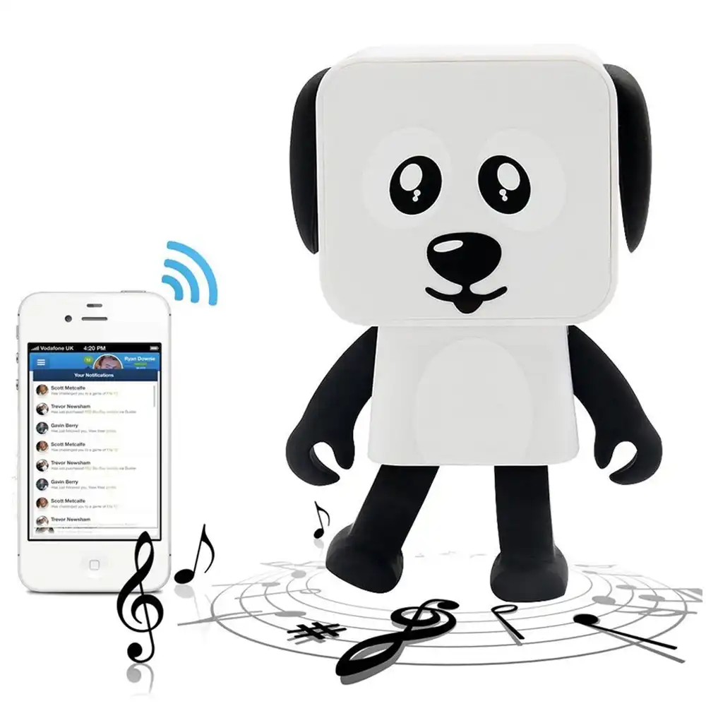 Bluetooth V4.1 Dancing Robot Dog Speaker Portable Rechargeable - White
