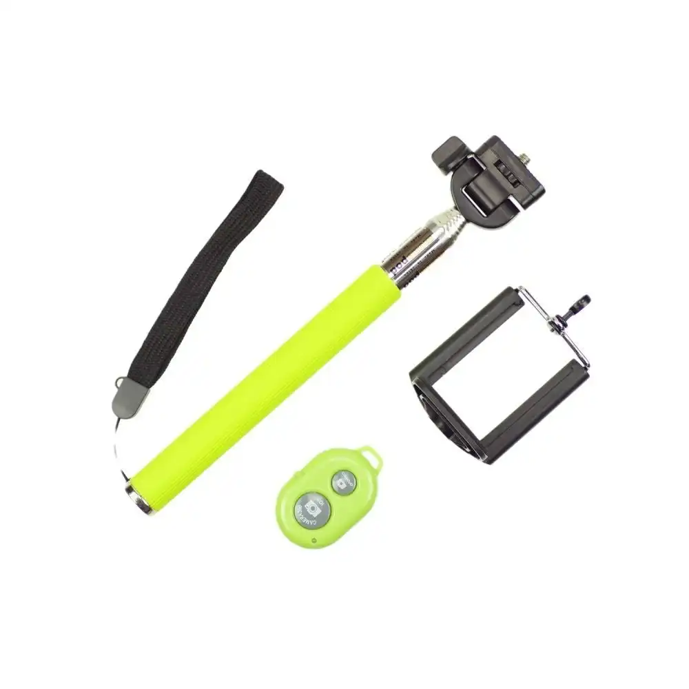 Bluetooth Remote Control Extendable Selfie Stick Monopod For Iphone Samsung Green
