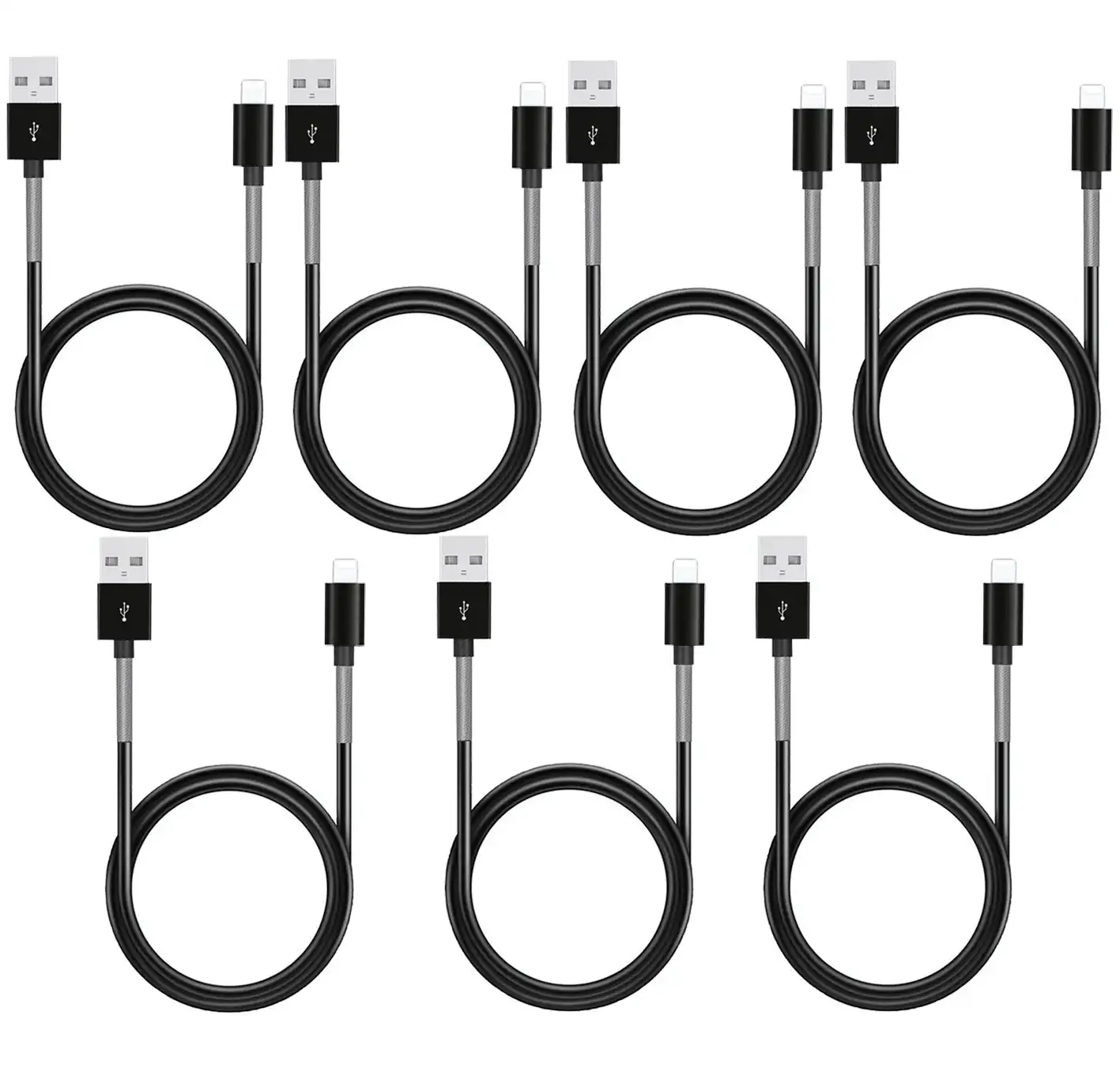 7Pc 1M Usb Data Charge Cable Lightning Pin Connector For Apple Iphone Ipad Metal Protected 7X