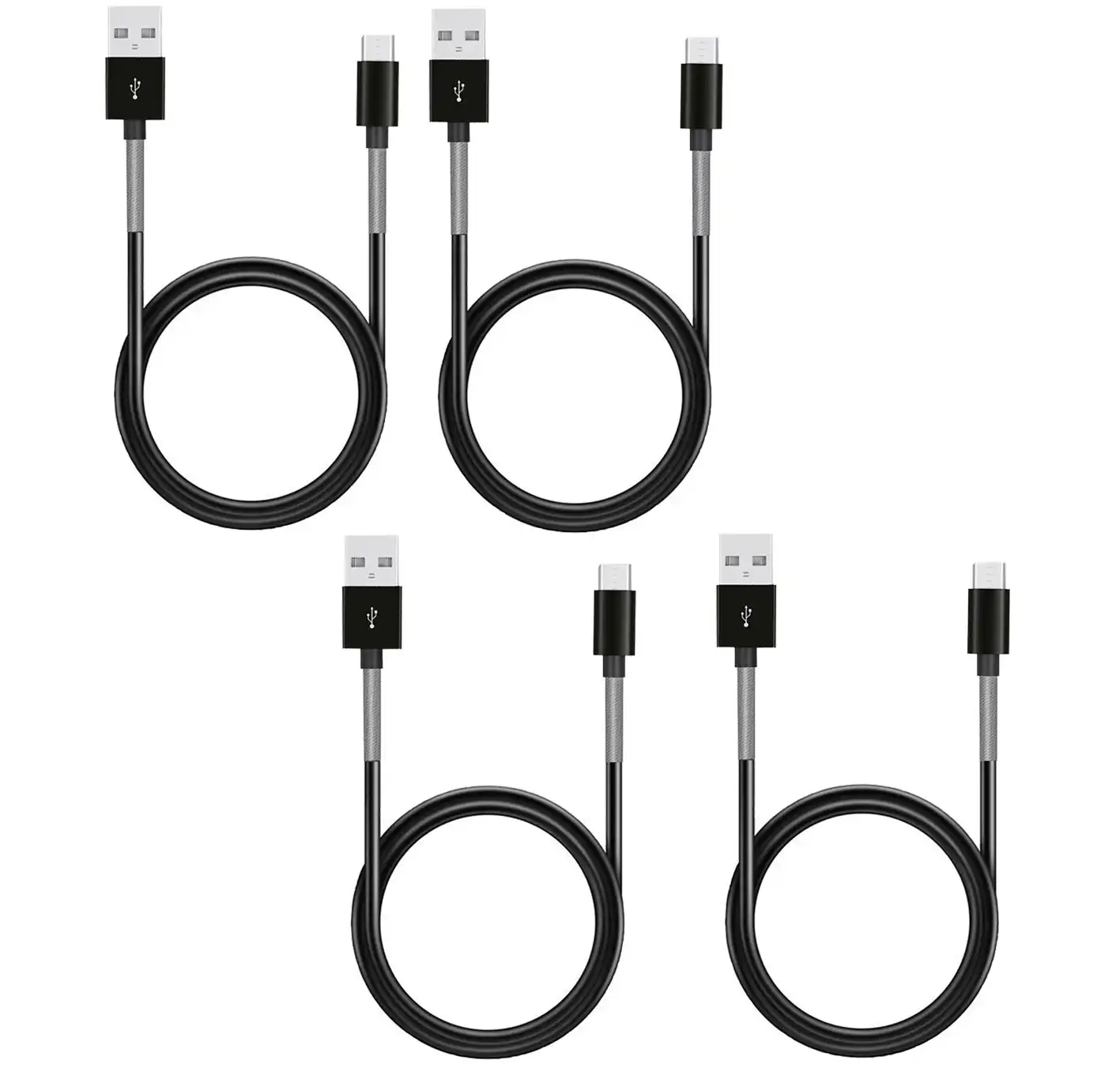 4Pc 1M Usb Data Charge Cable Micro Usb Connector For Samsung Htc Metal Protected 4X