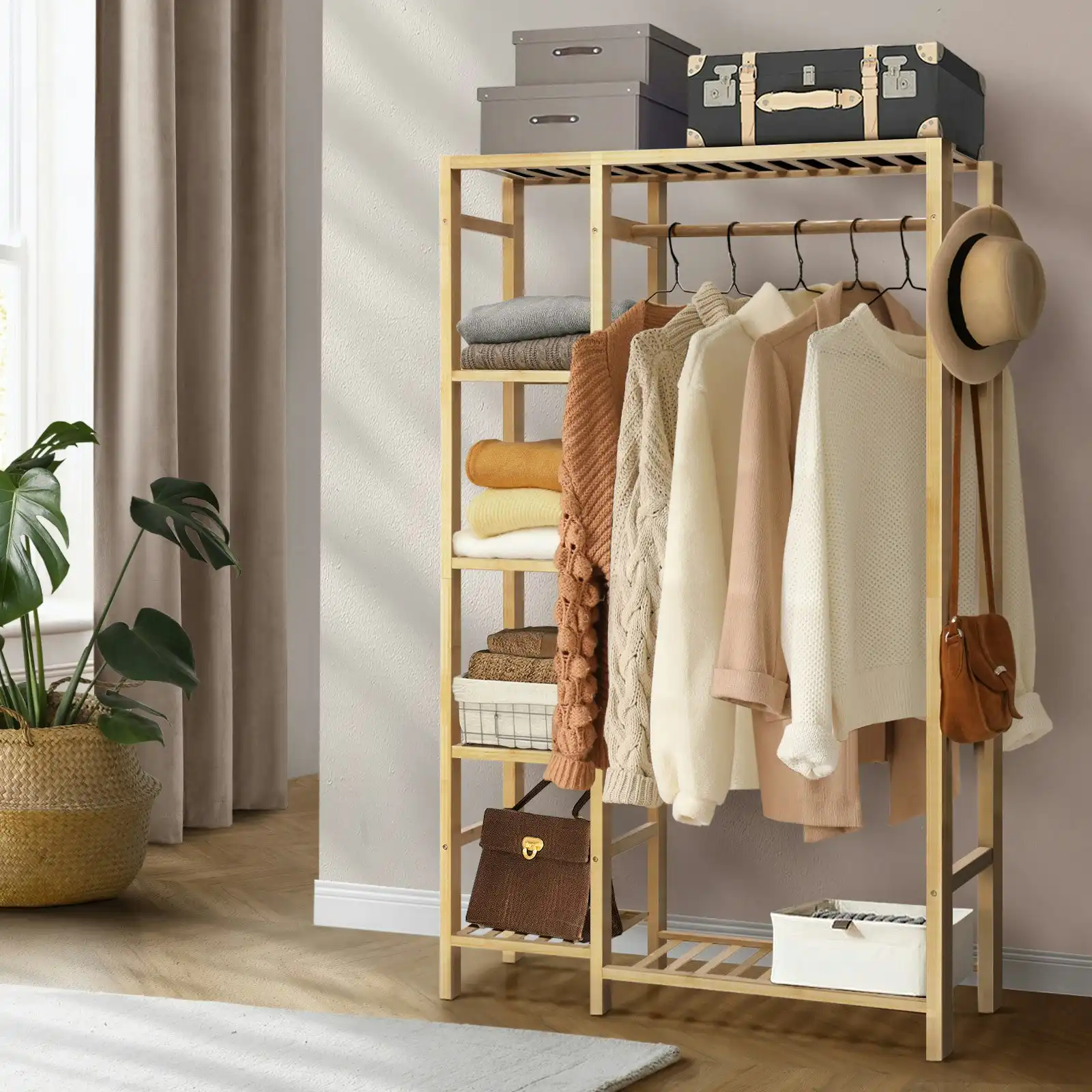 Oikiture Open Wardrobe Portable Rack Hanging Clothes Organizer Storage Shelves