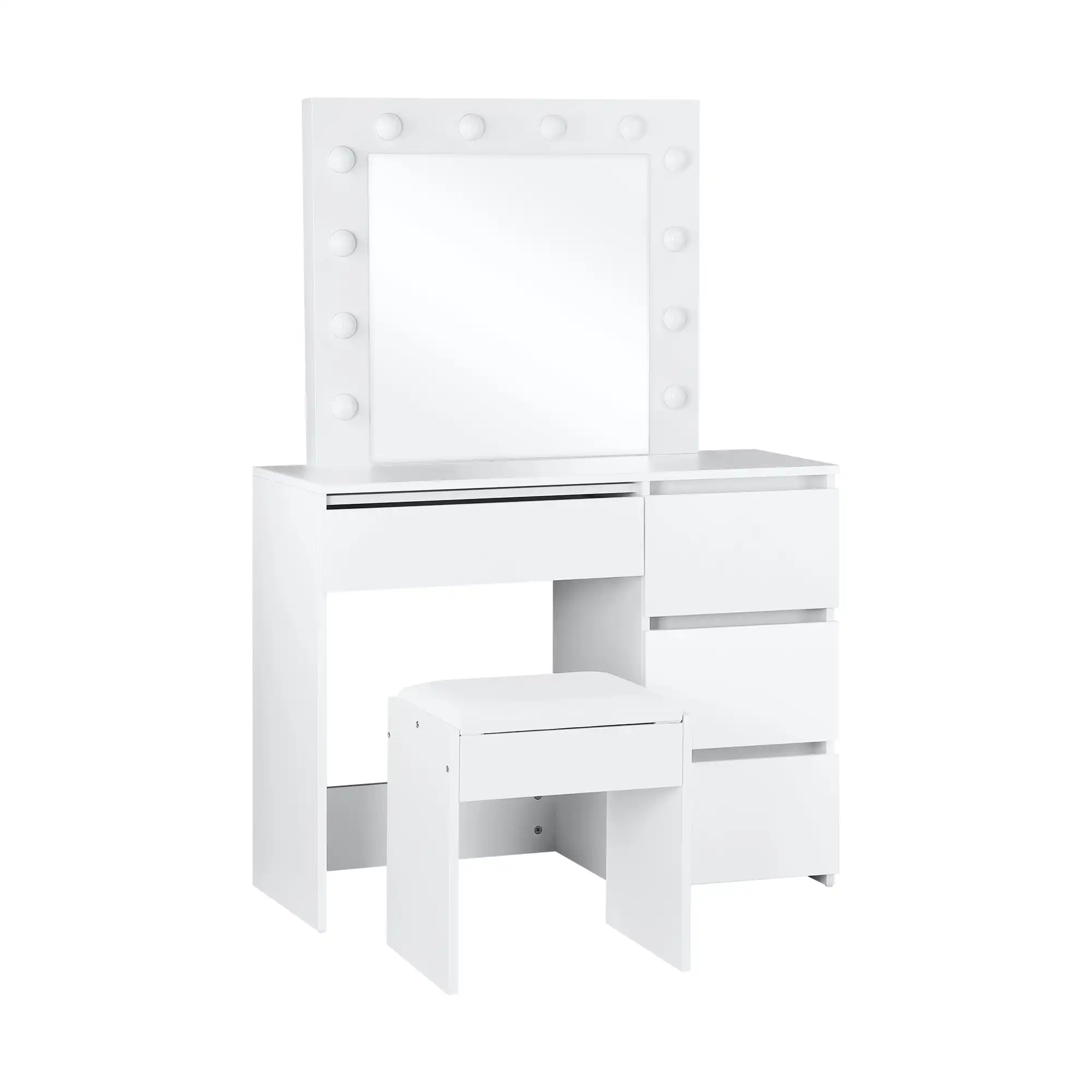 Oikiture Dressing Table Stool Set Makeup Desk Mirror Storage Drawer 12 LED Bulbs White