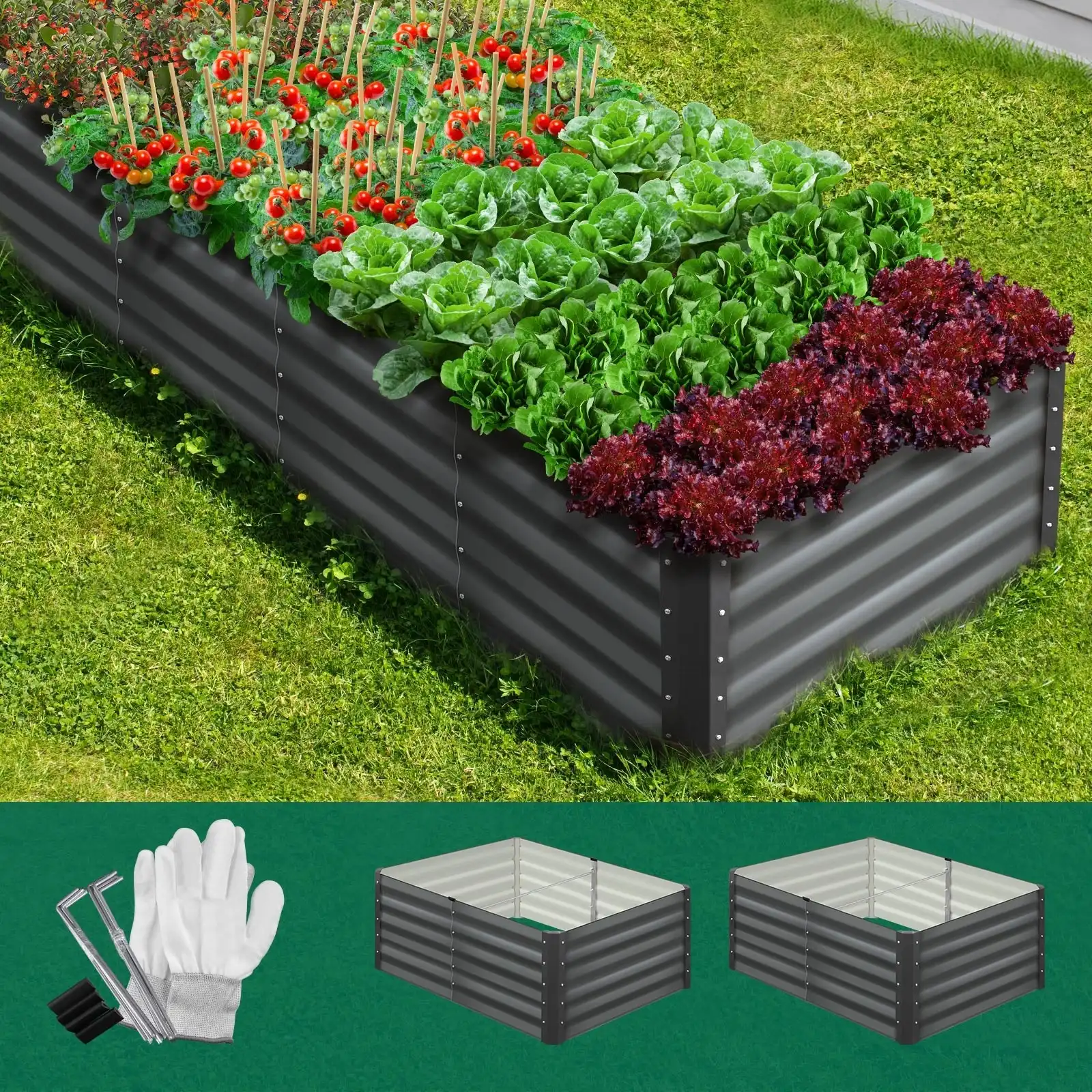 Livsip Garden Raised Bed Vegetable Planter Kit Galvanised Steel 240x80x45CM