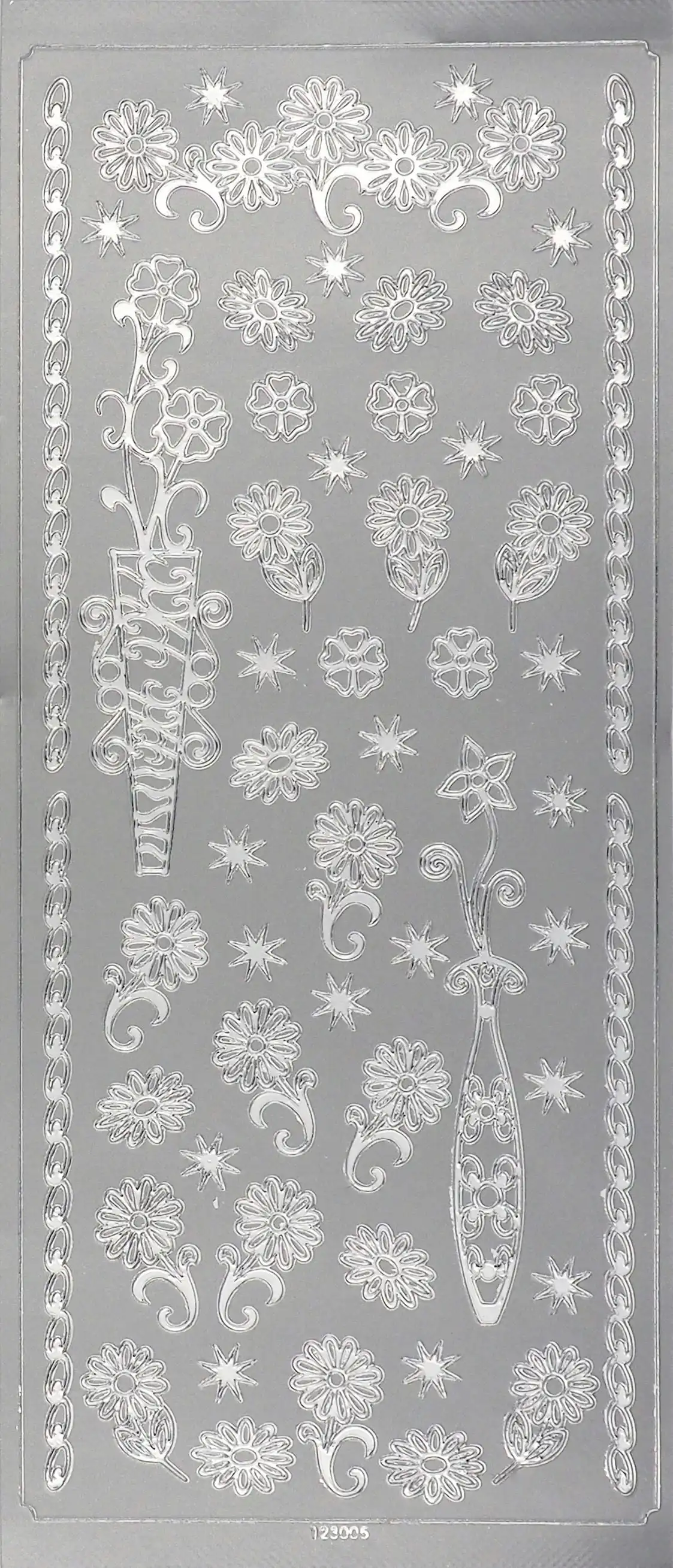 Arbee Foil Stickers Border Flowers, Silver
