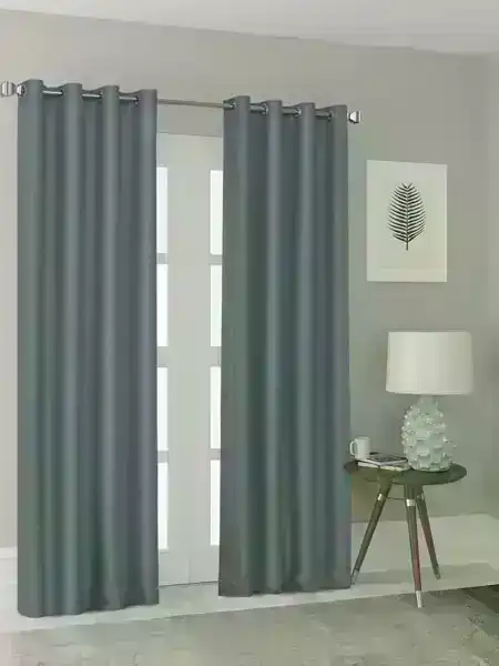 Formr Plain Blackout Readymade Eyelet Curtain, Charcoal- 140 x 221cm