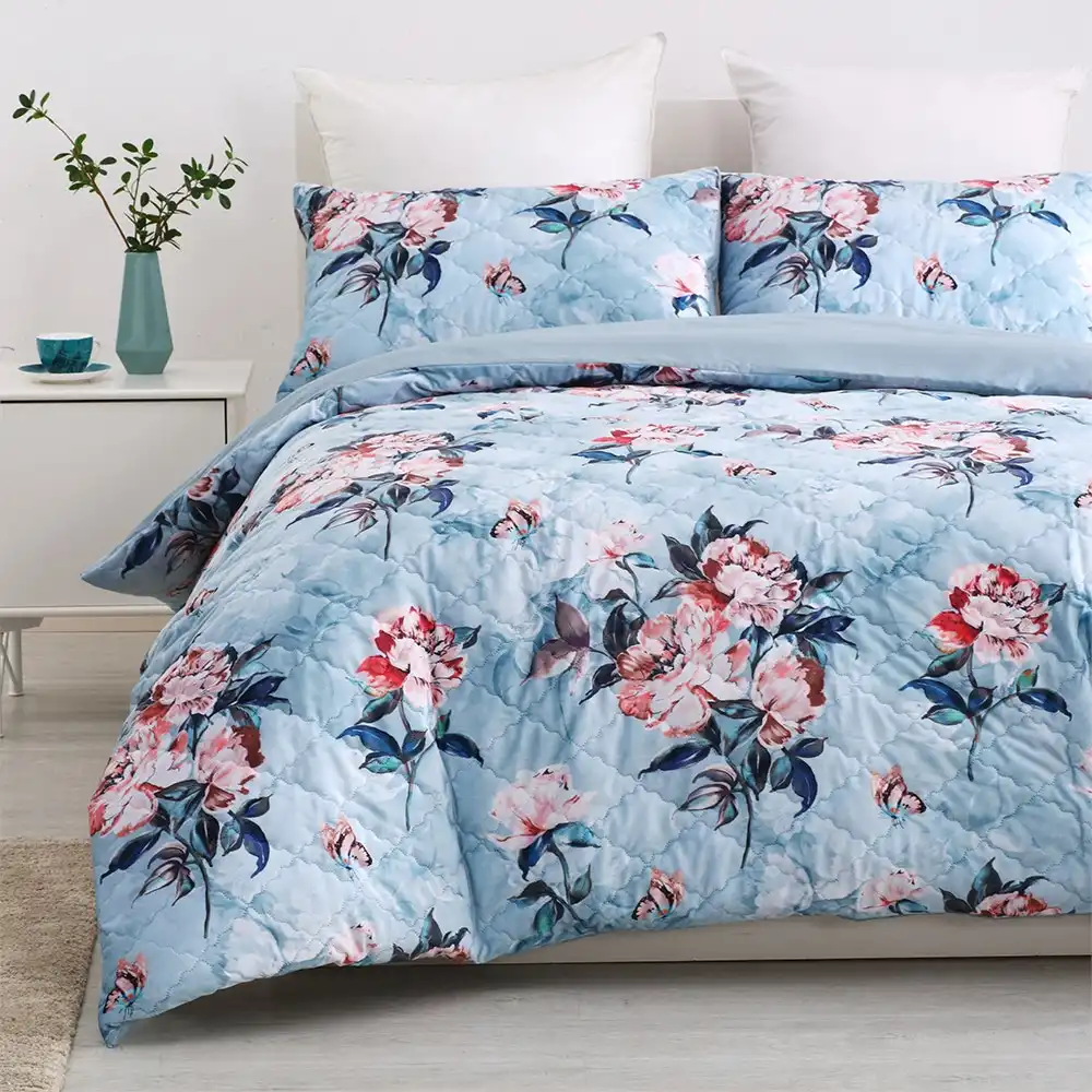 Dreamaker Digital Printing Pinsonic Quilted Quilt Cover Set, Peony
