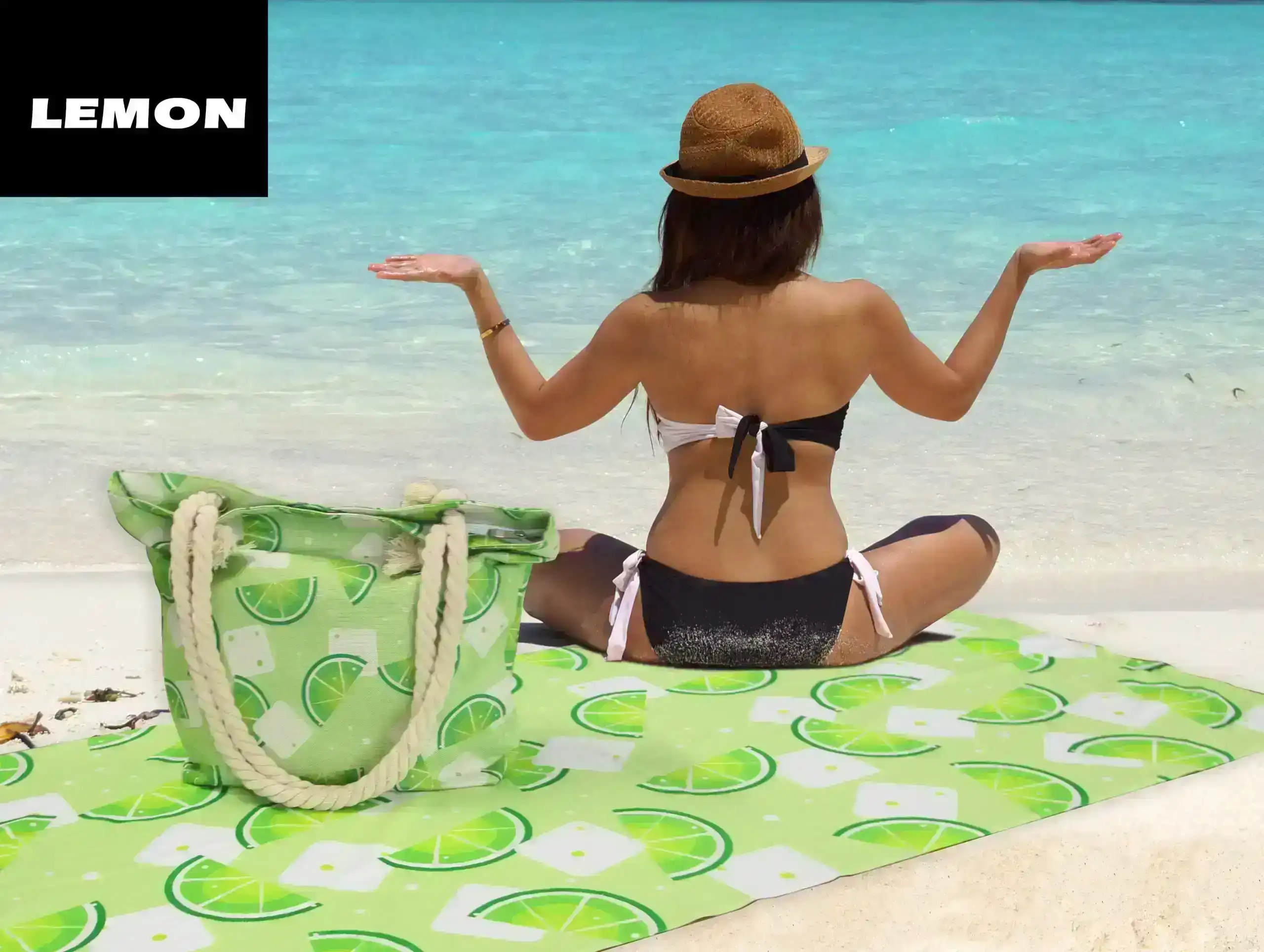 Shangri-La Linen Printed Velour Beach Pack-Beach Towel+Bag