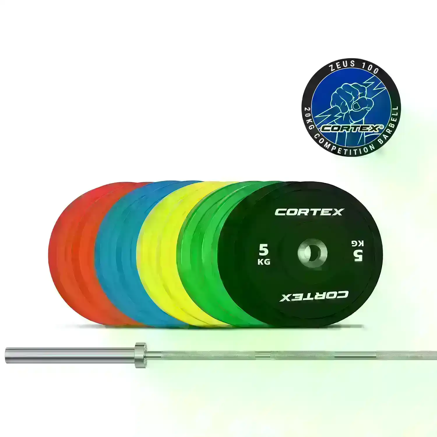 Cortex 170kg Competition Bumper Plates Set with Competition Barbell