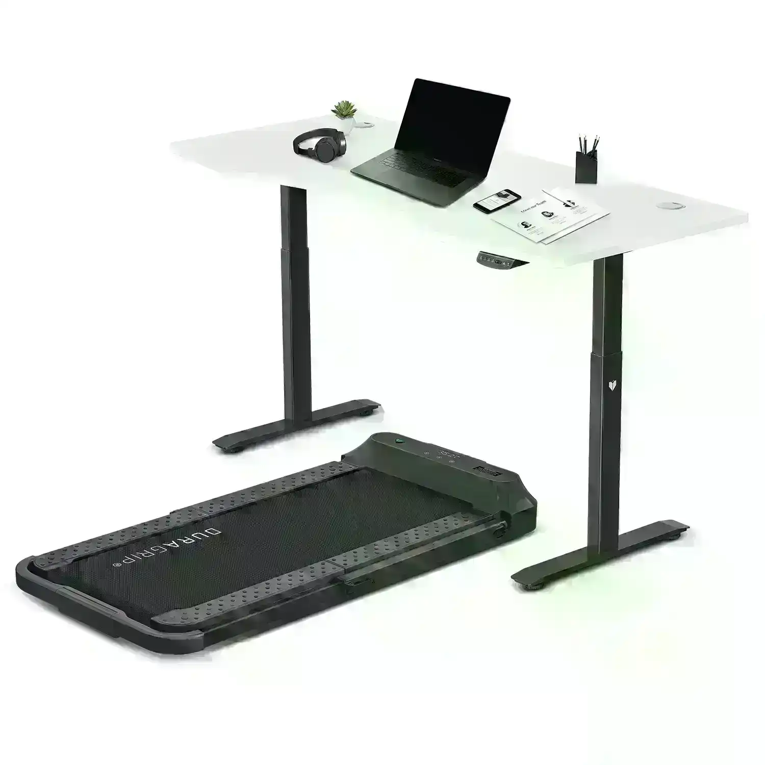 Lifespan Fitness V-FOLD Treadmill with ErgoDesk Automatic Standing Desk 1500mm in White