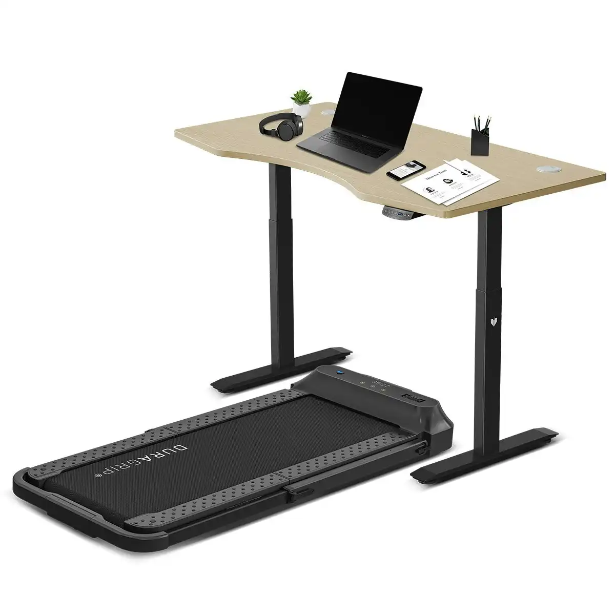 Lifespan Fitness V-FOLD Treadmill with ErgoDesk Automatic Standing Desk 1500mm in Oak