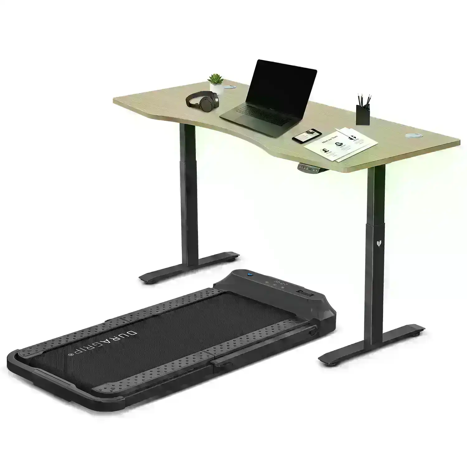 Lifespan Fitness V-FOLD Treadmill with ErgoDesk Automatic Standing Desk 1500mm in Oak