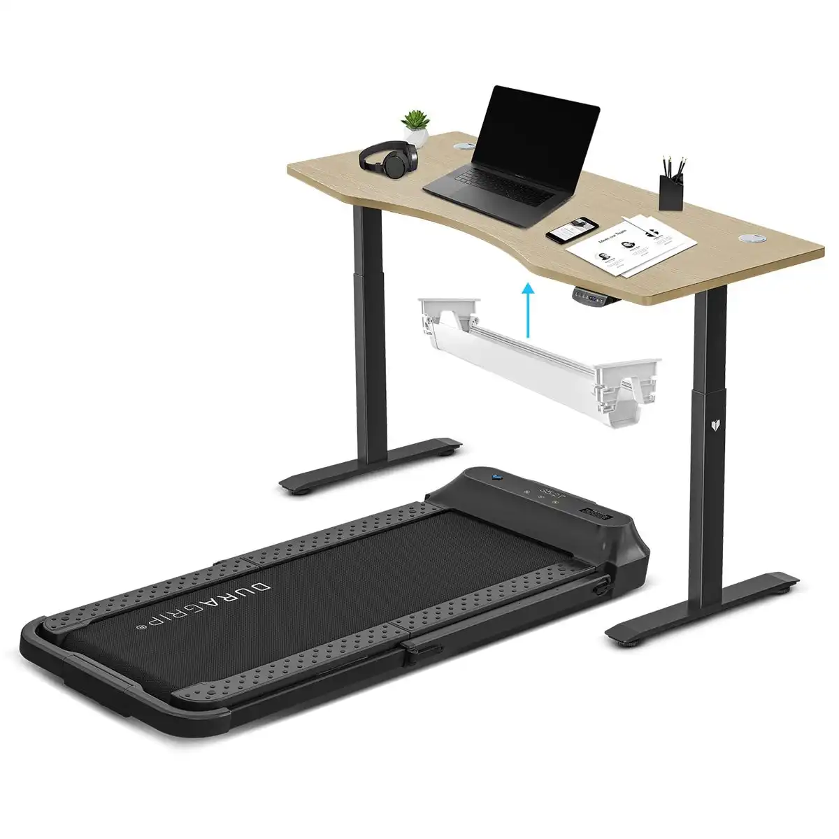Lifespan Fitness V-Fold Treadmill with ErgoDesk Automatic Oak Standing Desk 1500mm + Cable Management Tray