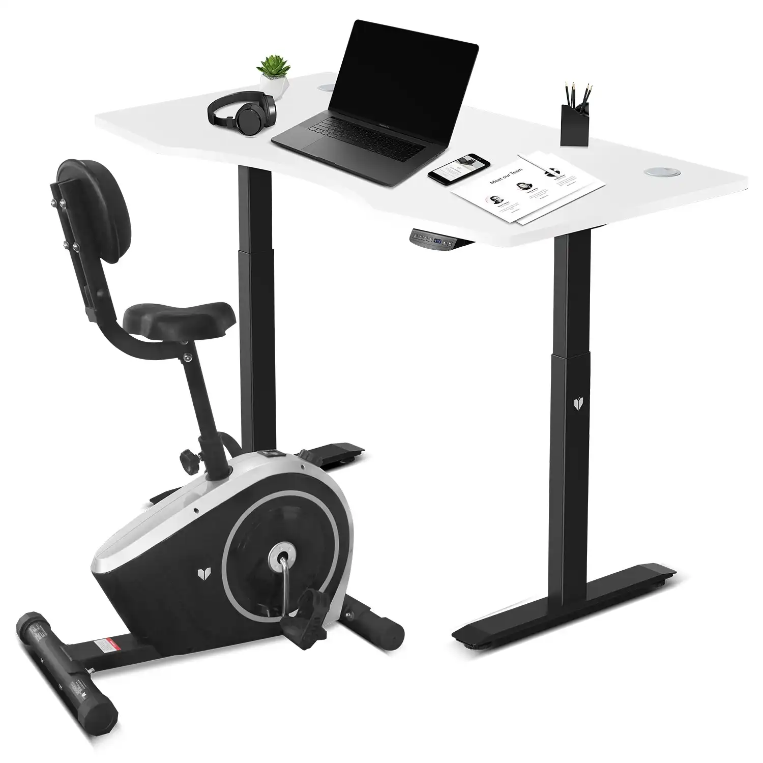 Lifespan Fitness Cyclestation3 Exercise Bike with ErgoDesk Automatic Standing Desk 1500mm in White